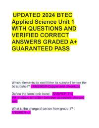 BTEC Applied Science Unit 1: Chemistry Questions and Answers