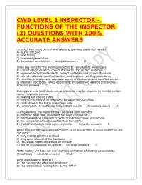 CWB LEVEL 1 INSPECTOR - FUNCTIONS OF THE INSPECTOR (2) QUESTIONS WITH 100% ACCURATE ANSWER