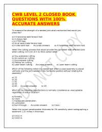 CWB LEVEL 2 CLOSED BOOK QUESTIONS WITH 100% ACCURATE ANSWERS