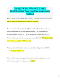 2025 CompTIA A+ 220-1001 Core 1 Certification Practice Exam Already Passed Which of the