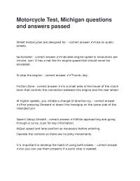 Michigan Motorcycle Test Questions and Answers