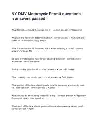 NY DMV Motorcycle Permit Practice Questions and Answers