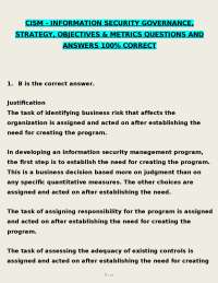 CISM - INFORMATION SECURITY GOVERNANCE, STRATEGY, OBJECTIVES & METRICS Q AND A