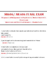NR606 NR 606 FINAL EXAM Diagnosis & Management in Psỵchiatric Mental Health II Practicum