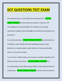 DCF Exam Questions and Answers: Child Care Safety