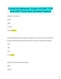 2025 CompTIA Network+ Exam N10-007 TCP and UDP Ports Quiz Already Passed TCP port 1720 i