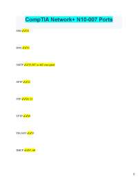 2025 CompTIA Network+ N10-007 Ports SSH 22 DNS 53 SMTP 25,587 or 465 encrypted S
