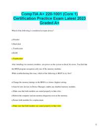 2025 CompTIA A+ 220-1001 (Core 1) Certification Practice Exam Latest Graded A+ Whi