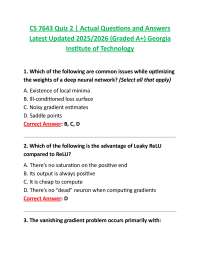 CS 7643 Quiz 2 | Actual Questions and Answers Latest Updated 2025/2026 (Graded A+) Georgia