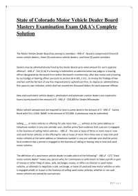 Colorado Motor Vehicle Dealer Board Mastery Examination Q&A
