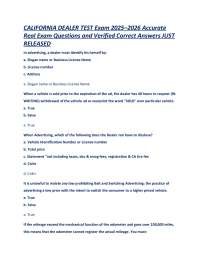 California Dealer Test Exam 2025-2026: Practice Questions and Answers