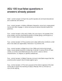 Juvenile Delinquency: True/False Questions and Answers