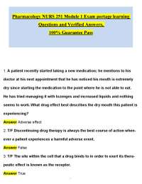 Pharmacology NURS 251 Module 1 Exam Guide2025 | Portage Learning Questions & Answers