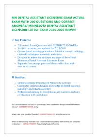 MN DENTAL ASSISTANT LICENSURE EXAM ACTUAL EXAM WITH 200 QUESTIONS AND CORRECT ANSWERS/ MIN