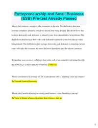 2025 Entrepreneurship and Small Business (ESB) Pre-test Already Passed A head chef condu