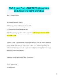 2025 ESB Exam One (GMETRIX) Questions and Answers 100% Certified What is Entrepreneurshi