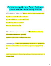 2025 Entrepreneurship and Small Business Certification Exam Already Passed Elements of t