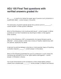 Juvenile Justice Final Exam Questions and Answers