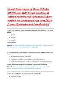 Hawaii Department of Motor Vehicles (DMV) Exam With Actual Questions & Verified Answers,Pl