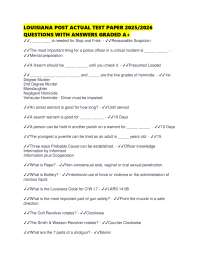 LOUISIANA POST ACTUAL TEST PAPER 2025/2026 QUESTIONS WITH ANSWERS GRADED A+