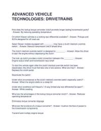 Advanced Vehicle Technologies: Drivetrain Quiz and Answers