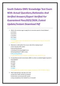 South Dakota DMV Knowledge Test Exam With Actual Questions,Rationales And Verified Answers