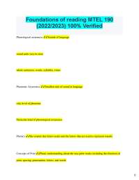 2025 Foundations of reading MTEL 190 100% Verified Phonological awareness