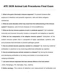 Animal Lab Procedures Final Exam Questions and Answers