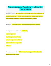 2025 Foundations of Reading 190 Reading Test Rated A phonological awareness a student