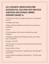 ACI CONCRETE CERTIFICATION PREP 2025/2026 FULL SOLUTION WITH PRACTICE QUESTIONS AND DETAIL