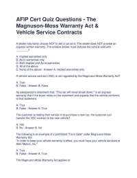 Magnuson-Moss Warranty Act Quiz Questions