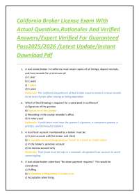 California Real Estate Broker License Exam Questions and Answers 2025/2026