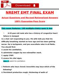 NREMT EMT Final Exam Questions and Answers