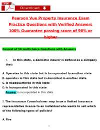 Property Insurance Exam Practice Questions with Verified Answers