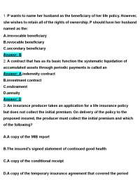 Life Insurance Exam Questions and Answers