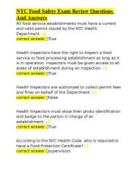 NYC Food Safety Exam: Review Questions and Answers