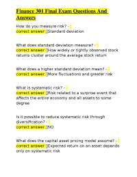 Finance 301 Final Exam Q&A: Key Concepts and Risk Management