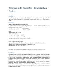Resolução de Exercícios de Exportação e Custos