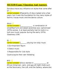 MUS150 Exam 3: Disco Music Questions and Answers