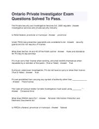 Ontario Private Investigator Exam: Questions and Answers