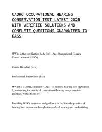 CAOHC OCCUPATIONAL HEARING CONSERVATION TEST LATEST 2025 WITH VERIFIED SOLUTIONS AND COMPL