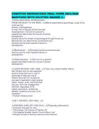 COGNITIVE NEUROSCIENCE FINAL PAPER 2025/2026 QUESTIONS WITH SOLUTION GRADED A+