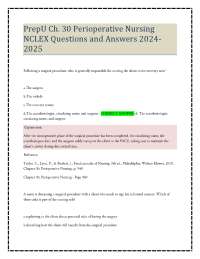 PrepU Ch. 30 Perioperative Nursing NCLEX Questions and Answers 2024- 2025