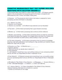 COGNITIVE NEUROSCIENCE PAST TEST PAPERS 2025/2026 QUESTIONS WITH SOLUTION GRADED A+