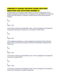 CORPORATE FINANCE REVISION EXAMS 2025/2026 QUESTIONS AND SOLUTIONS RANKED A+