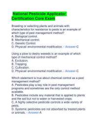 Pesticide Applicator Certification Core Exam Questions and Answers