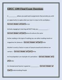 EDUC 1300 Final Exam Practice Questions and Answers