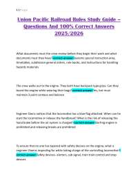 Union Pacific Railroad Rules Study Guide – Questions And 100% Correct Answers 2025/2026