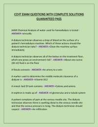 CCHT Exam Questions and Answers: Hemodialysis Comprehensive Review
