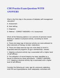 Diabetes Self-Management Education Exam Questions with Answers